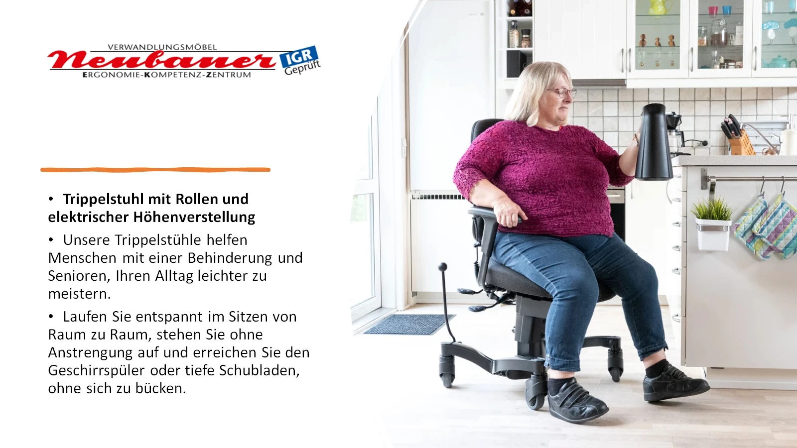 VELA-Stuhl als Stehhilfe in der Küche