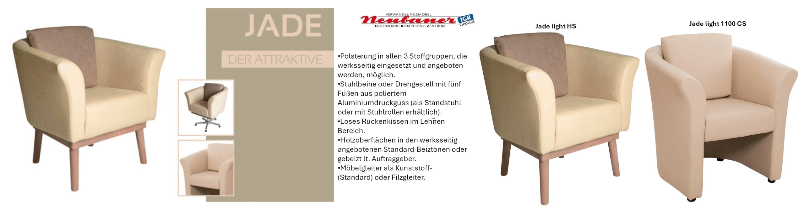 Göhler Sessel, Sitzbänke, Hocker und Tische der Modellreihe JADE