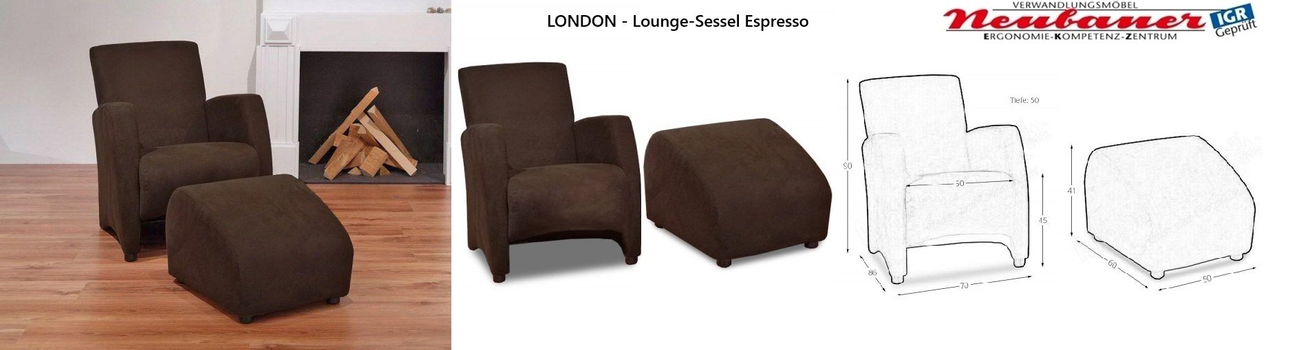 Nehl - bequemer Lounge-Sessel LONDON Espresso